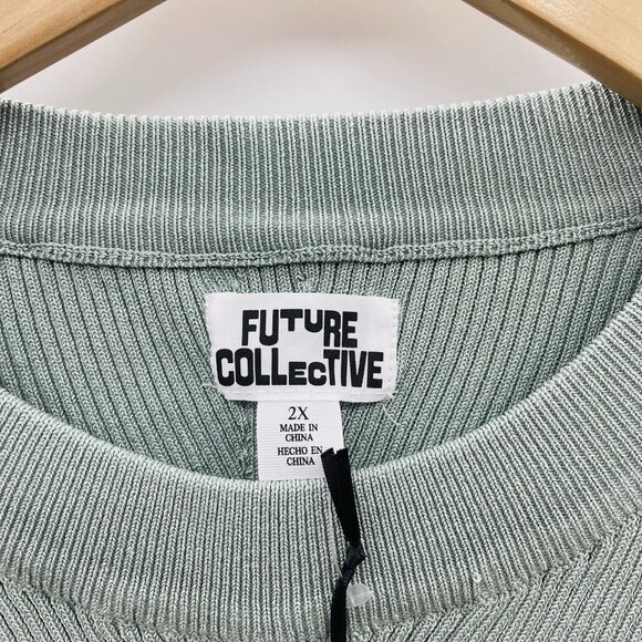 Future Collective Womens Plus Size 2X Ribbed Long Sleeve Crewneck Sweater 543 - Picture 6 of 8